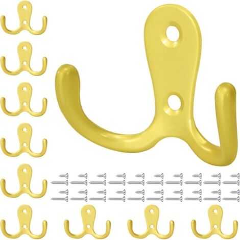 Crochet Porte Manteau Double Patères à Vêtements avec Vis Crochet de Manteau Mural pour Salle de Bain Cuisine 10 Pièces Or
