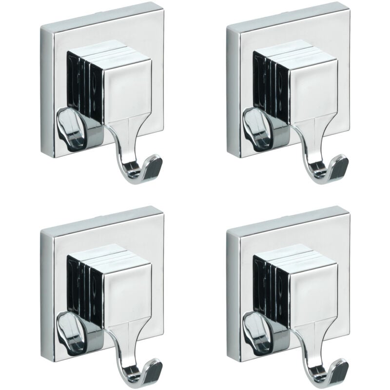 Wenko - Lot de 4 Crochets porte serviettes muraux Fixation Vaccum-Loc® sans perçage, repositionnable inclus, Charge jusqu'à 33kg, 6 x 7 x 5 cm, Argent