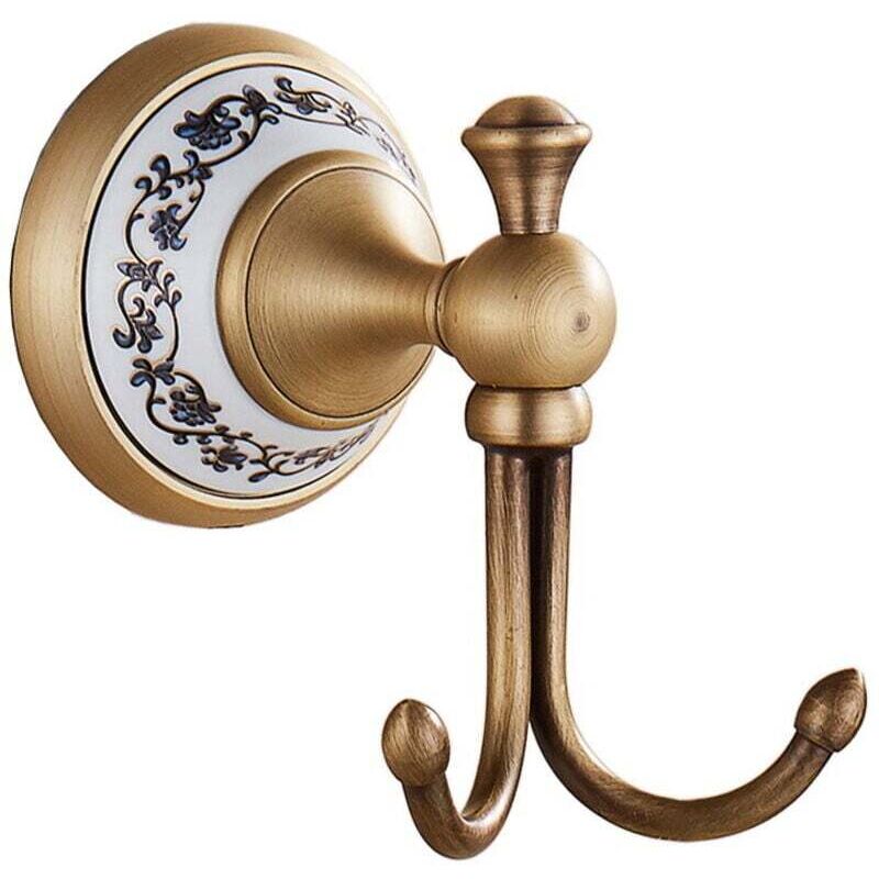 Crochet porte-serviettes de bain en porcelaine bleu et blanc antique en bronze, accessoires de salle de bain suspendus au mur