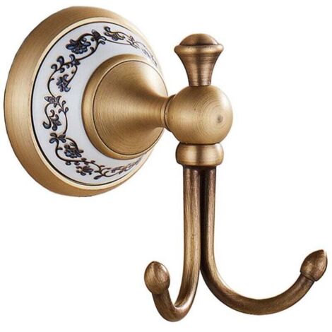 Crochet porte-serviettes de bain en porcelaine bleu et blanc antique en bronze, accessoires de salle de bain suspendus au mur-Crezuo