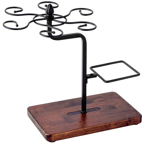 Crochet Porte-Verre à Vin de Comptoir, Support de Verre à Pied de Table en Bois Autoportant, Support de SéChage pour Cuisine (Noir, 1 PCS)