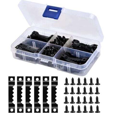 Crochet pour Cadre Photo,Cintre En Dents de Scie Avec Vis,Cintres En Dent de Scie,100 Pièces Kit de Suspension de Tableaux,Avec 200 Vis,pour Horloges Peintures Artisanat Cadre Suspendu avec boîte