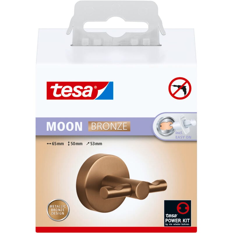 Tesa - Crochet pour peignoir ® moon en bronze brossé - crochet mural autocollant en métal recouvert de pvd - sans perçage, solution adhésive incluse