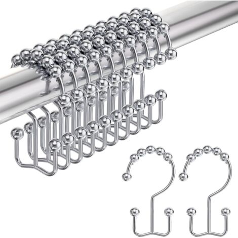 Crochet Pour Rideau De Douche - Acier Inoxydable Anti-Rouille - Double Crochet Pour Rideau Et Doublure - Lot De 12
