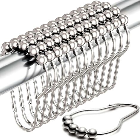 Crochet Pour Rideau De Douche - Acier Inoxydable - Boules Roulantes Anti-Dérapage - Fixation Sécurisée - Lot De 12