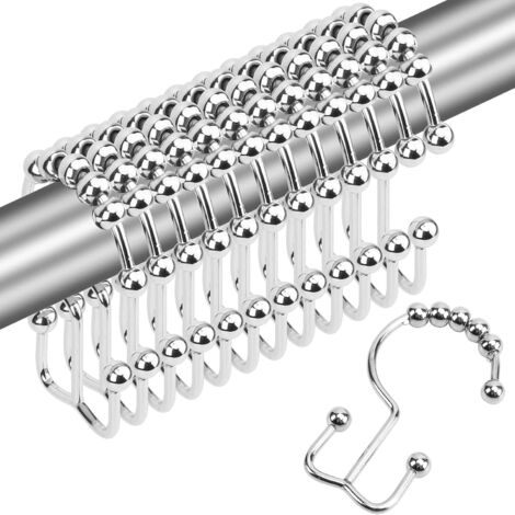 Crochet Pour Rideau De Douche - Acier Inoxydable - Double Face - Glissement Silencieux - Pour Tige Standard - Lot De 12