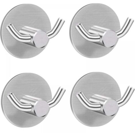 Crochet pour Serviette, (45mm45mm) 4 Pièces Crochet Adhesif Crochets de Mur Crochet Mural en 304 Inox, Crochets Autocollants Crochets Doubles Porte Serviettes pour Salle de Bain Cuisine