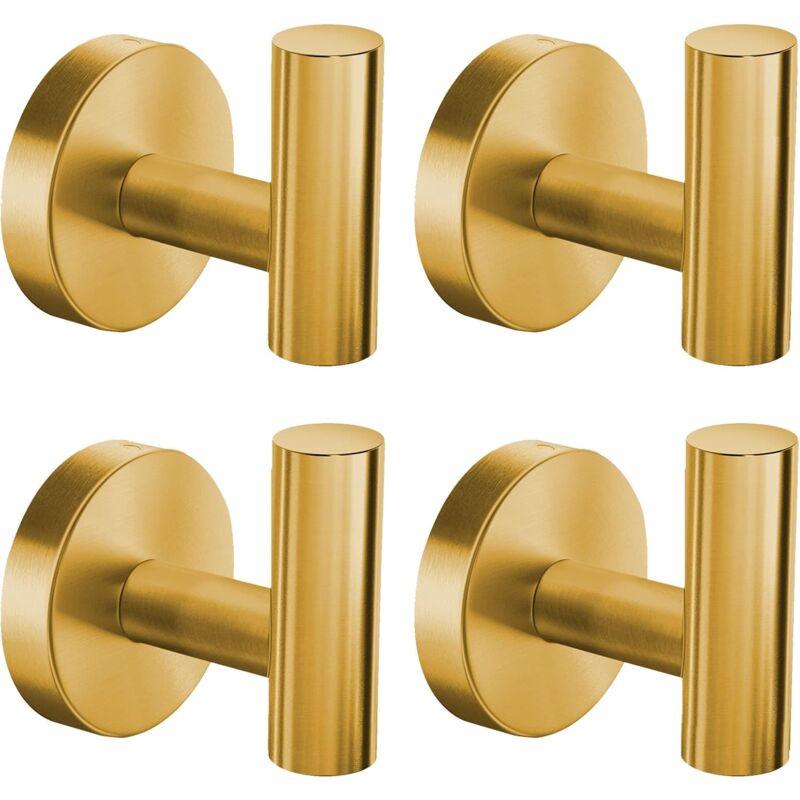 Crochet pour serviette de bain, acier inoxydable, patère, aucun poinçonnage requis, paquet de 4 (or brossé)