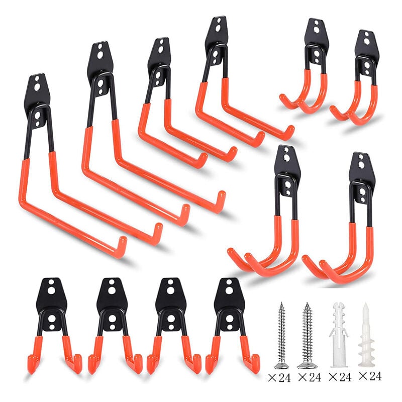 Crochet Rangement Garage, Lot de 12 Crochets Muraux Robustes avec Revêtement Antidérapant, Crochets Carrés,pour Pelles,Vélos,Outils,Cordes, Tondeuses