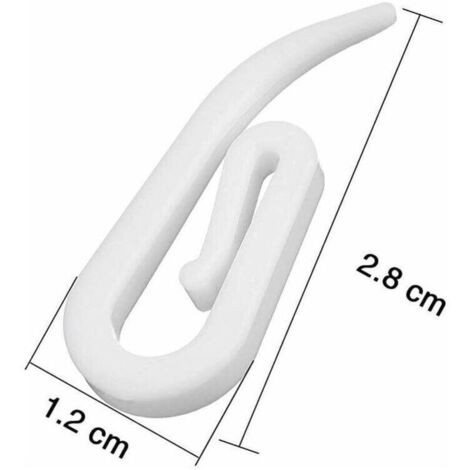 Crochet Rideau Rail, Crochets de Rideaux en Plastique Blanc, 100 PCS Crochets de Rideaux Clips, Accroche Rideau, 2,8 x 1,2 cm, pour Rideau de Fenêtre, Rideau de Porte et Rideau de Douche