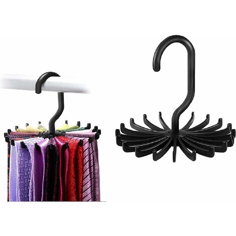Noir 360 degrés rotatif Écharpe Cintre Réglable Tie Rack Tie Belt,  Organisateur polyvalent, Hook Ties Foulard pour rangement de placard