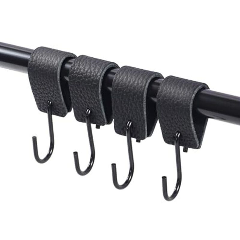 Crochet S en Cuir 6 Pcs, Crochets Inox 304, Crochets Avec Bande de Cuir, Crochet en S Pour Suspendre Lampes de Camping, Vêtements, Serviettes, Cuisine