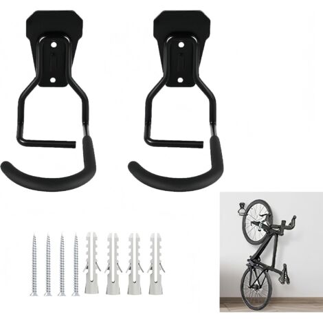 Crochet Velo Mural Support Vélo，Crochets de Rangement pour Vélo,Crochets à vis verticaux pour garage,Noir (Ensemble de 2)