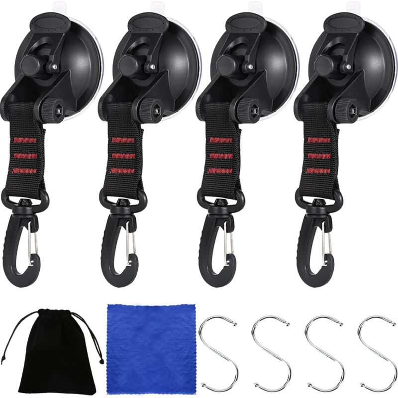 Crochet Ventouse, 4 Pièces Super Ventouse Carrosserie, Camping Accessoires Convient aux Auvents Latéraux de Voiture, aux Accessoires de Bâche de