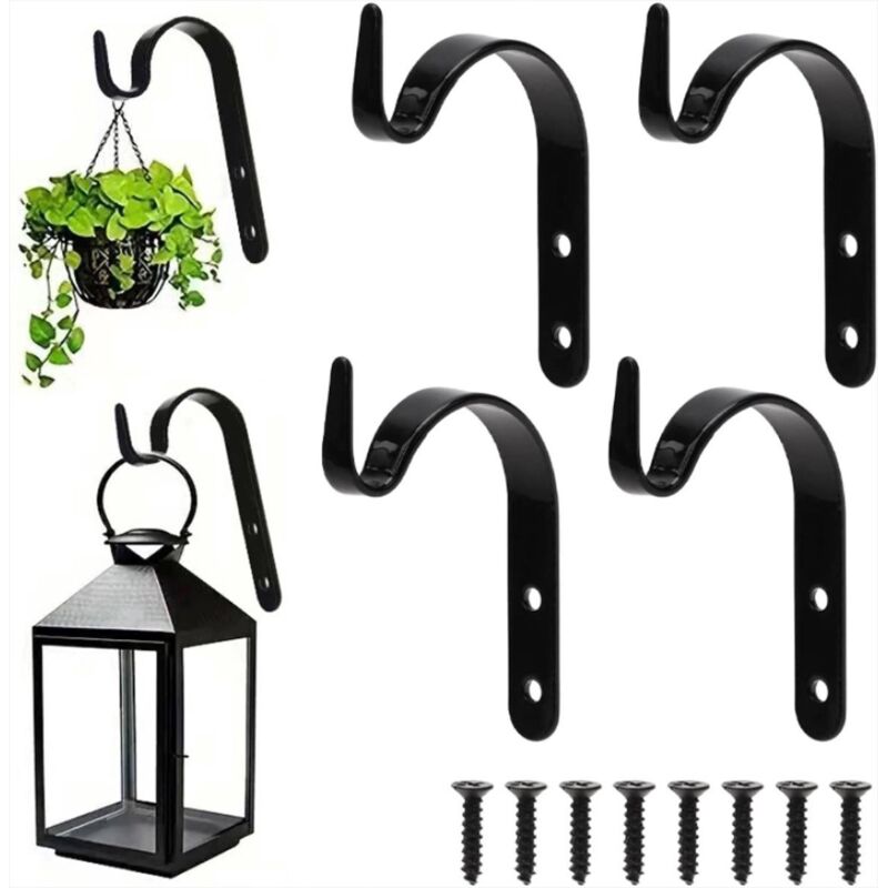 Crochets - 4 crochets muraux pour plantes - Crochets muraux en J - Convient aux paniers de fleurs, mangeoires et plantes - Pour suspendre des plantes