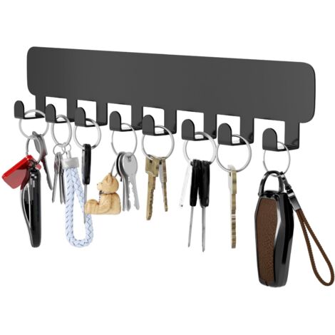 Crochets à clés muraux, porte-clés adhésif sans perçage à coller au mur, Noir 1 Pack
