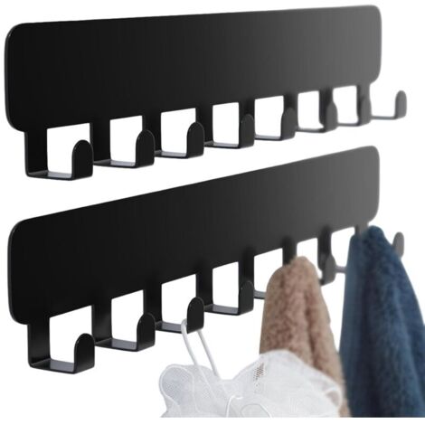 Crochets à clés muraux, porte-clés adhésif sans perçage à coller au mur, Noir 2 Pack