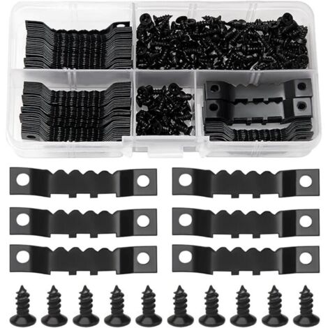 Crochets à Dents de Scie 85 Pièces et 170 Vis, Fixation Double Trou pour Cadre Photo Toile Art Mural Noir