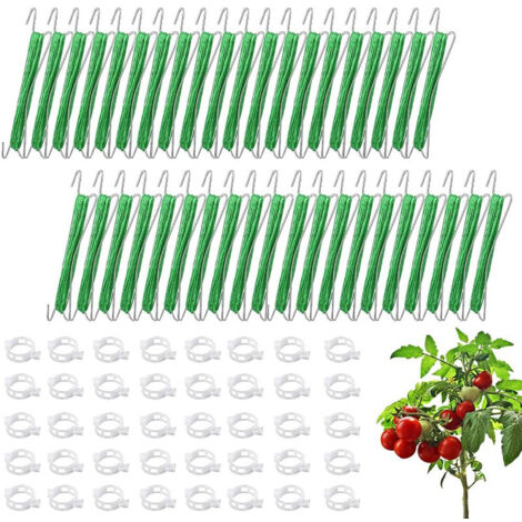 Crochets à tomates avec cordon, lot de 40 crochets à tomates et 40 attaches pour plantes, ensemble de crochets à tomates, pinces de pliage pour plantes, crochets de jardin