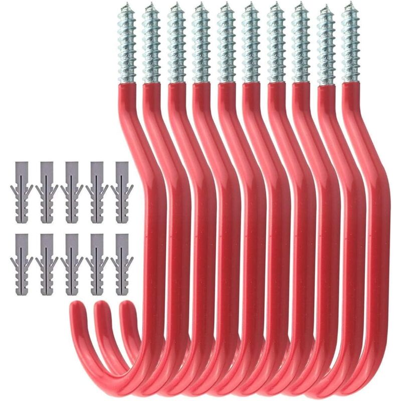 Crochets à vélo, lot de 10, Crochets robustes pour mur et plafond, crochets de rangement à visser avec revêtement en PVC, pour suspension sécurisée