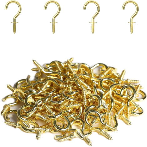 Crochets à Vis Auto-perceurs Dorés 1/2 Pouce, Lot de 100 Mini Crochets Ouverts pour Bois, Mur, Bijoux et Décoration