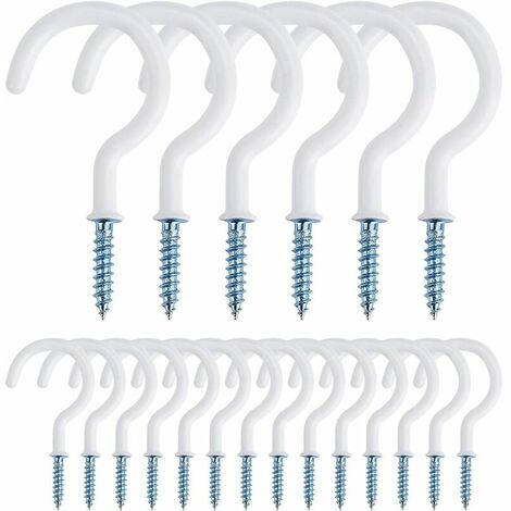 Crochets à visser Crochets à Visser Métal Plafond Vis Crochet en Vinyle pour Usage D'intérieur et de Plein Air pour Accrocher Tasses, Pots, Lumières, Cordes, 50 Pièces (Blanc) ANEUR