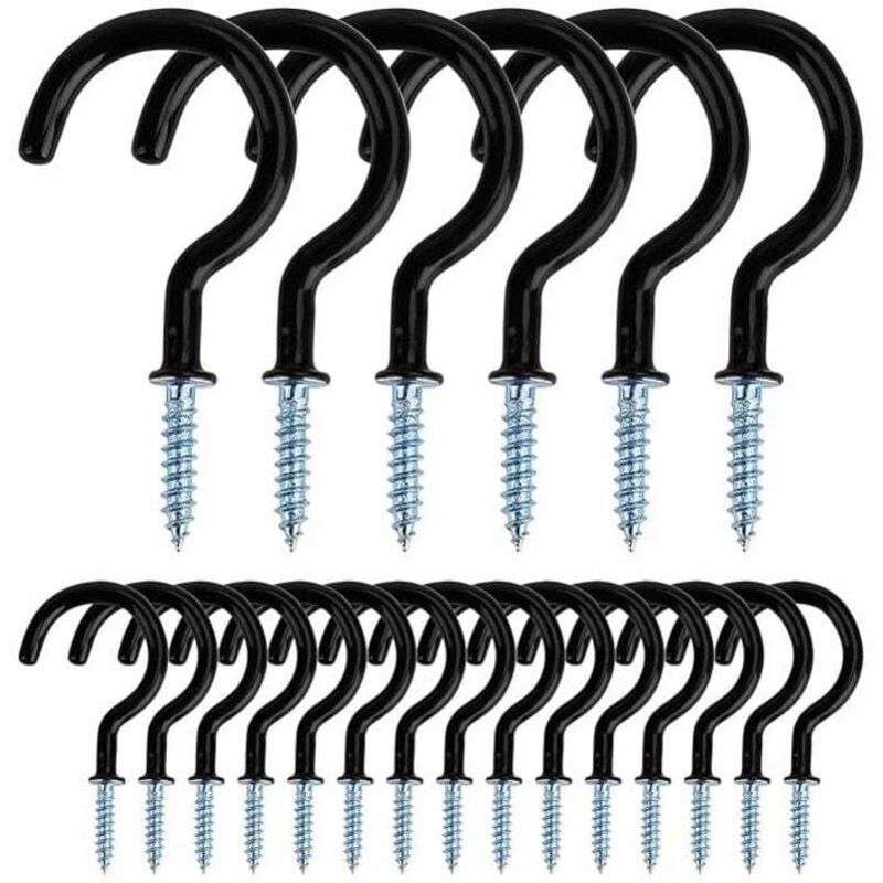 Crochets à Visser Métal Plafond Vis Crochet en pour Usage D'intérieur et de Plein Air pour Accrocher Tasses, Pots, Lumières, Cordes, 20 Pièces (Noir)