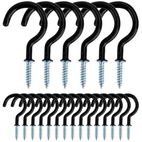 Crochets à Visser Métal Plafond Vis Crochet en pour Usage D'intérieur et de Plein Air pour Accrocher Tasses, XU, Pots, Lumières, Cordes, 20 Pièces (Noir) --Crezuo