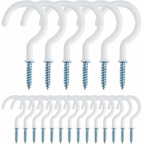 Crochets à Visser Métal Plafond Vis Crochet en Vinyle pour Usage D'intérieur et de Plein Air pour Accrocher Tasses, Pots, Lumières, Cordes, 50 Pièces (Blanc)
