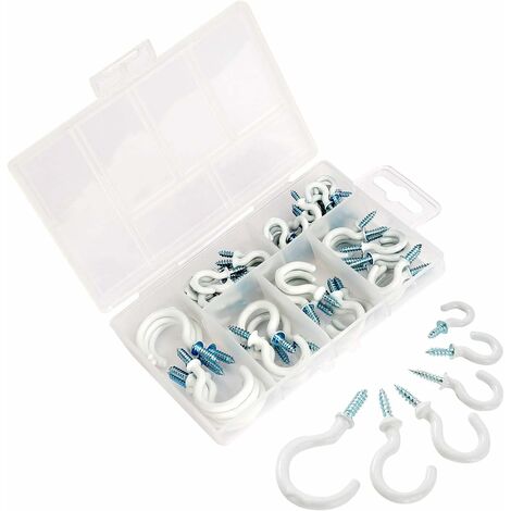 Crochets à Visser Plafond Vis Crochet en Vinyle Blanc Crochet de Muraux pour Tasses Articles de Ménage Usage D'intérieur et de Plein Air 70 Pièces 6 Tailles