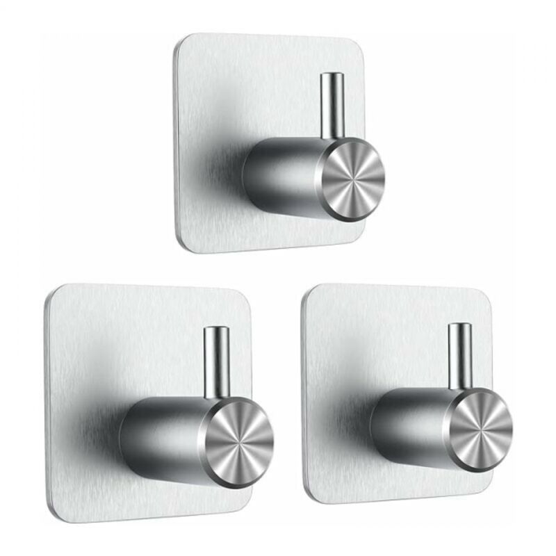 Crochets adhésifs 3M, lot de 3 crochets muraux pour salle de bain, porte-serviettes sans perçage, cintre de cuisine en acier inoxydable, argenté