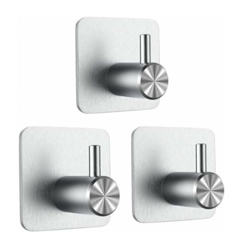 Crochets adhésifs 3M, lot de 3 crochets muraux pour salle de bain, porte-serviettes sans perçage, cintre de cuisine en acier inoxydable, argenté