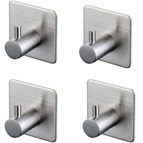 Crochets adhésifs 3M , lot de 4, crochets muraux de salle de bain en acier inoxydable, argentés