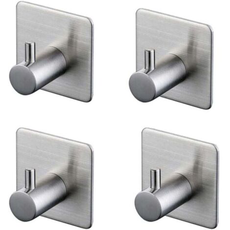 Crochets adhésifs 3M Ulisem, lot de 4, crochets muraux de salle de bain en acier inoxydable, argentés