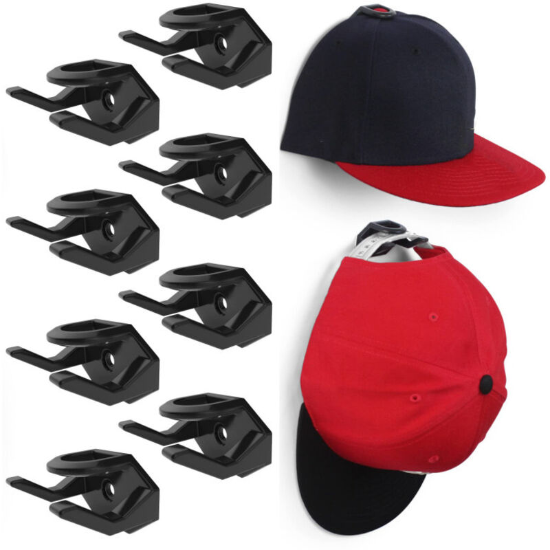 Crochets adhésifs muraux pour casquettes (lot de 8) , Porte,casquettes de baseball, présentoir minimaliste, crochets à forte adhérence, noir