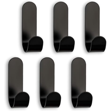Crochets adhésifs pour salle de bain ou cuisine, crochets muraux, sans perçage, 6 pièces, 70 x 17 mm, noir