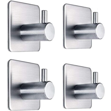 Crochets adhésifs pour serviettes de salle de bain, lot de 4 - Porte-peignoirs auto-adhésif en acier inoxydable, crochets muraux adhésifs durables