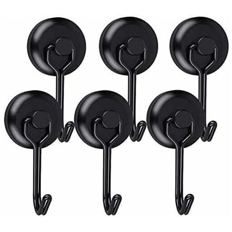 Crochets aimantés puissants - Noir - Néodyme - Pivotants - 6pcs - Pour frigo, cuisine, torchon, tableau