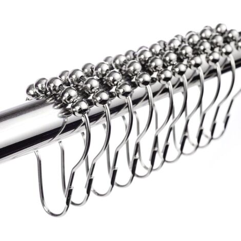Crochets Anneaux de Rideau de Douche en Acier Inoxydable Chromé -12pcs