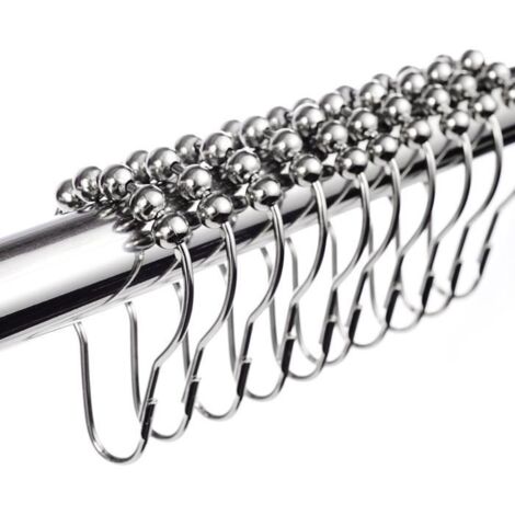 Crochets Anneaux de Rideau de Douche - Marchelec - 12PCS - Acier Inoxydable Chromé - Argent - 7.8x3.6cm