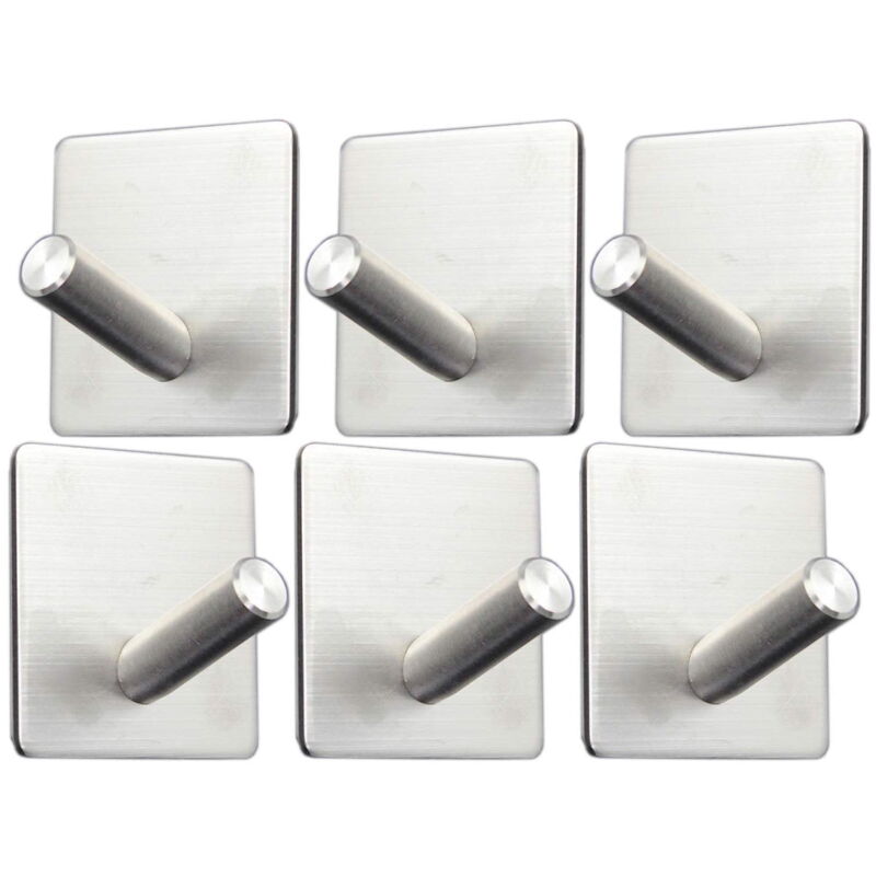 Crochets auto-adhésifs en acier inoxydable brossé, support mural ultra-résistant pour manteaux, lot de 6 crochets pour serviettes
