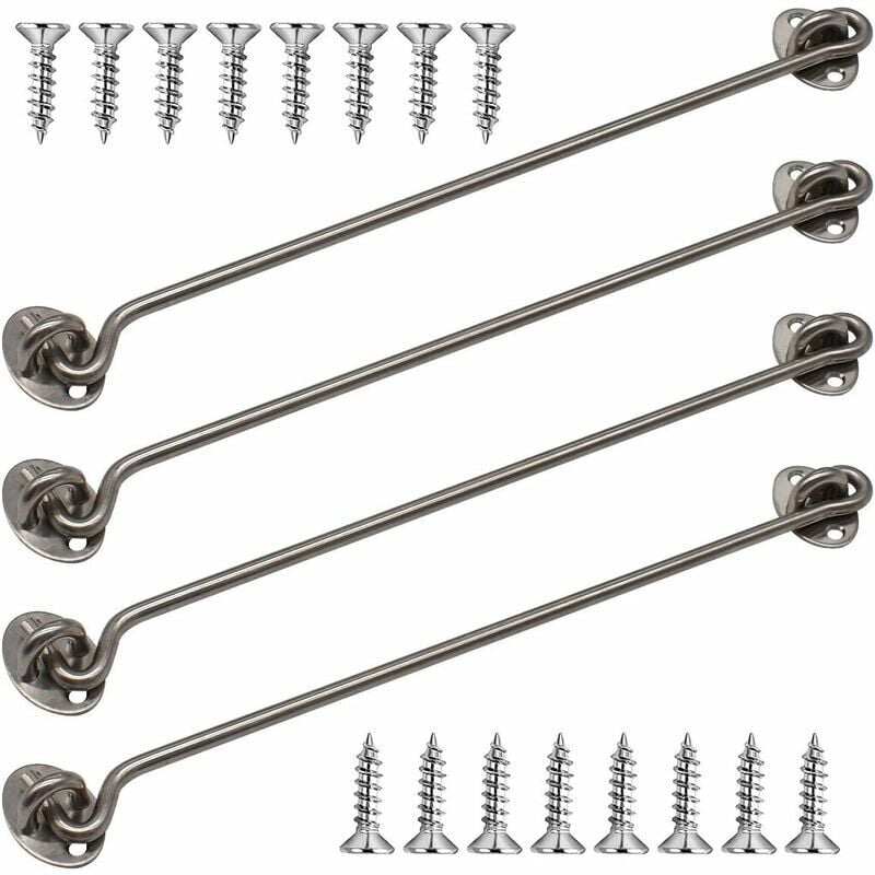 Crochets de cabine, 4 crochets de fenêtre en acier inoxydable massif épais de 30,5 cm avec vis de montage pour porte de grange, salle de bain, porte
