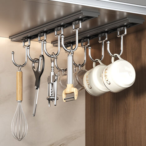 Crochets de cuisine, gris, longueur 28 cm, lot de deux Étagère de rangement amovible pour salle de bain avec crochets adhésifs pour fixation murale