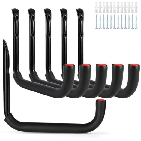 Crochets de garage, lot de 6 supports muraux pour outils de rangement avec bras géant de 25 x 23 cm, robustes et adaptés aux outils de jardin, échelles, vélos et objets encombrants - 25 x 23 cm