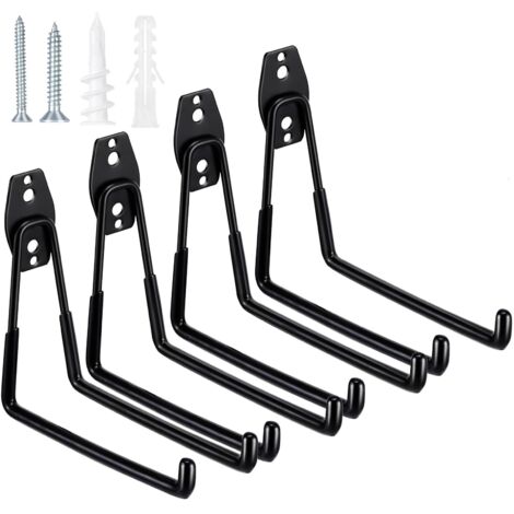 Crochets de garage robustes pour suspendre les outils, crochets de rangement pour garage, crochets muraux utilitaires pour organiser les outils de garage et de jardin (noir)