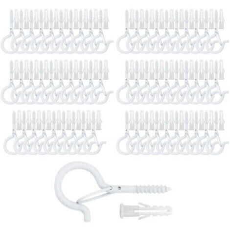 Crochets de plafond à visser pour plantes suspendues, guirlandes lumineuses d'extérieur, pour terrasse, mur et plafond en bois, lot de 60, blanc