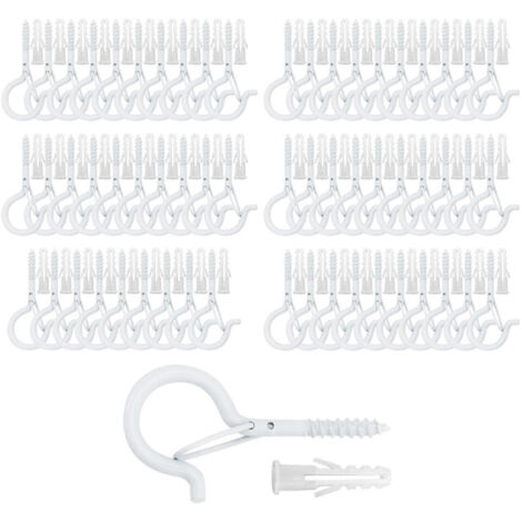 Crochets de plafond à visser pour plantes suspendues, guirlandes lumineuses dextérieur, pour terrasse, mur et plafond en bois, lot de 60, blanc