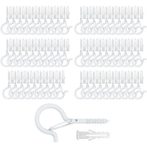Crochets de plafond à visser pour plantes suspendues, guirlandes lumineuses d'extérieur, pour terrasse, mur et plafond en bois, lot de 60, blanc