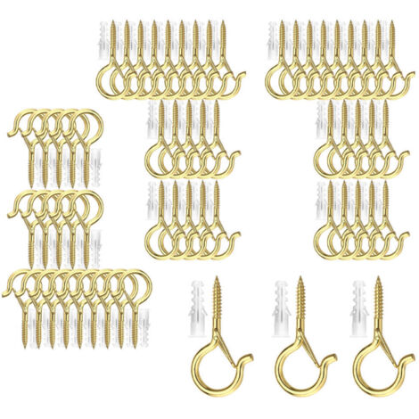 Crochets de plafond à visser pour plantes suspendues, guirlandes lumineuses d'extérieur, pour terrasse, mur et plafond en bois, lot de 60, doré