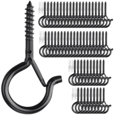 Crochets de plafond à visser pour plantes suspendues, guirlandes lumineuses d'extérieur, pour terrasse, mur et plafond en bois, lot de 60, noir